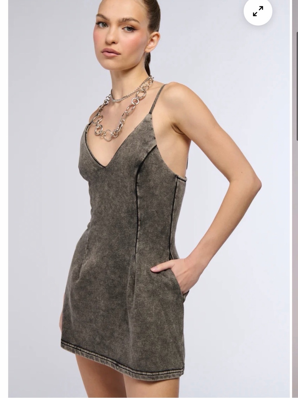 AKIRA Charcoal Gray Fitted Mini Dress with pockets